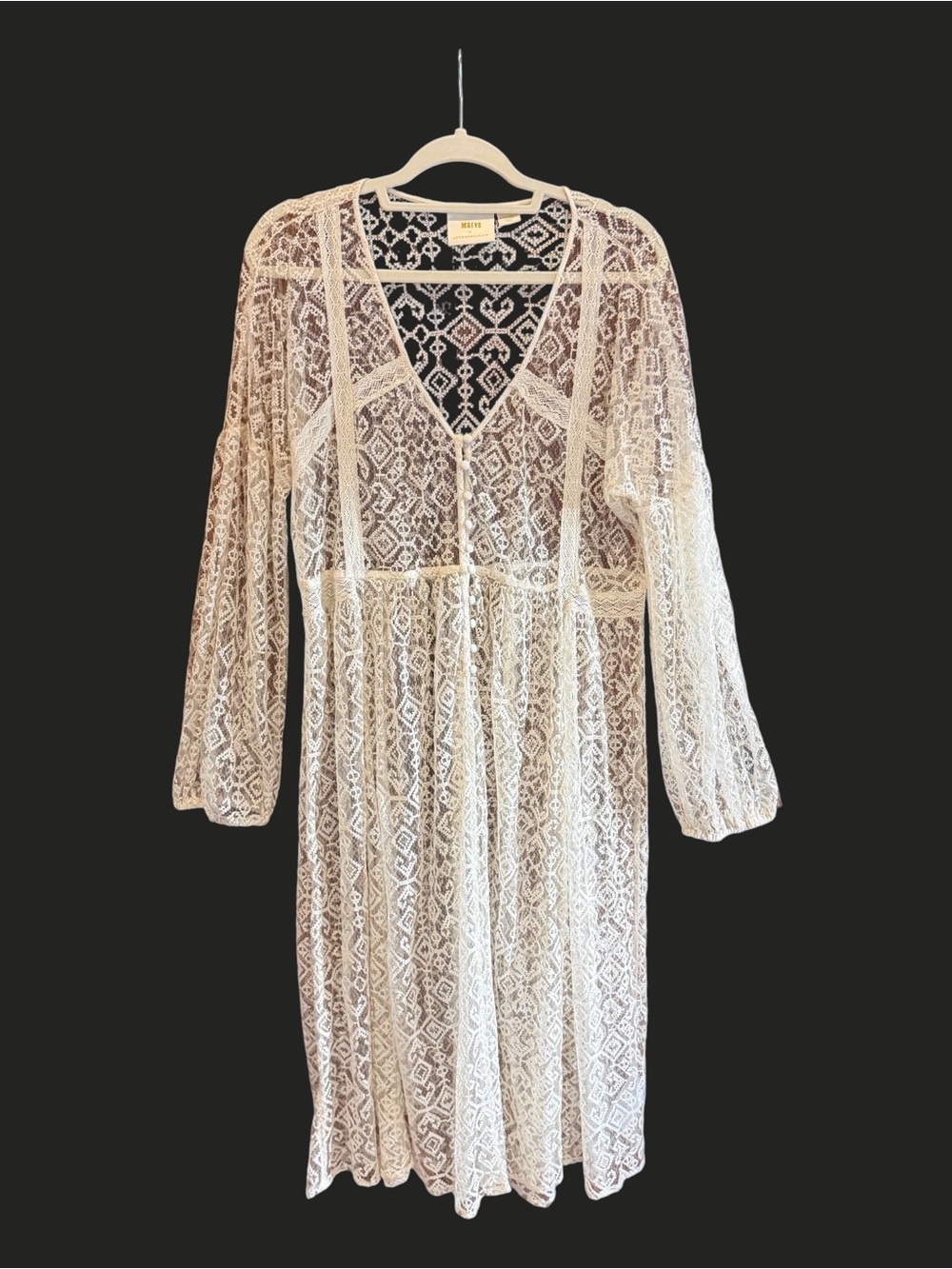 ANTHROPOLOGIE MAEVE San-Michel Lace Duster Dress Coverup Ivory White L - Picture 5 of 16